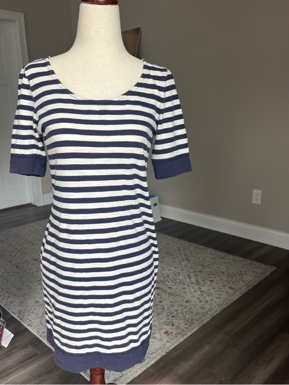 Banana Republic Navy & White Striped Scoop Neck Mini Dress